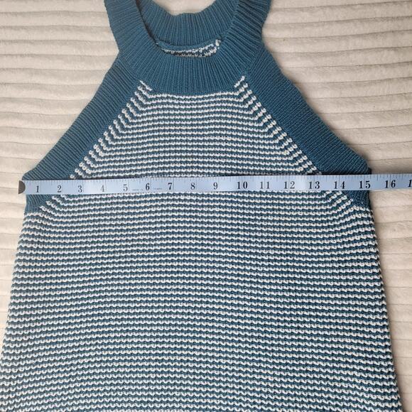 Ann Taylor Loft Teal White Knit Sweater Tank Women’s Small P Dark Academia - Picture 2 of 8